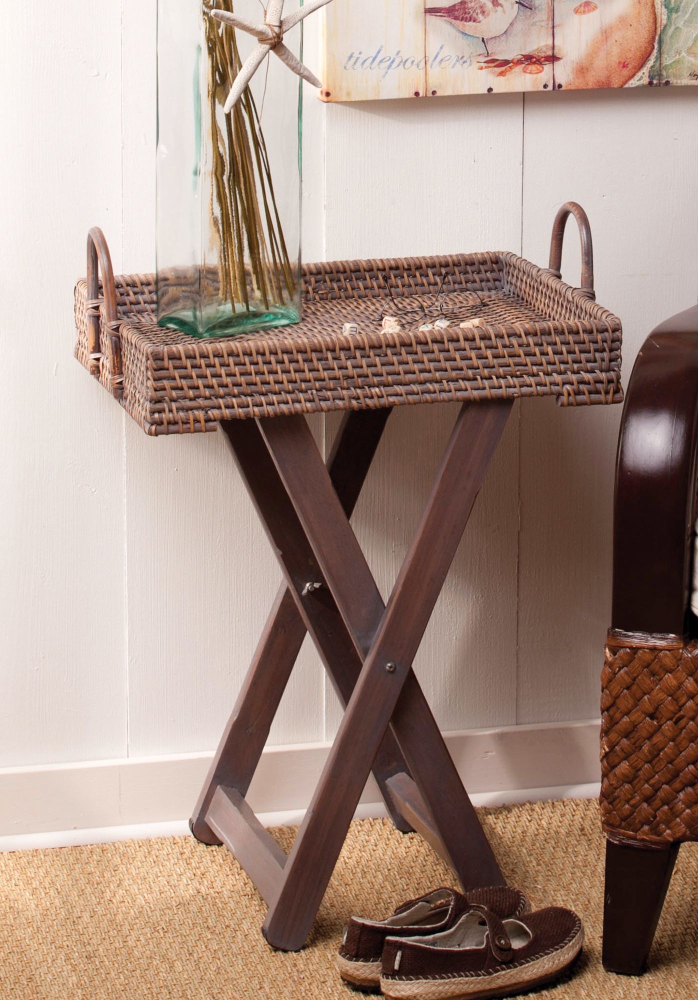 Hapao Rattan and Wood Adjustable Side Table