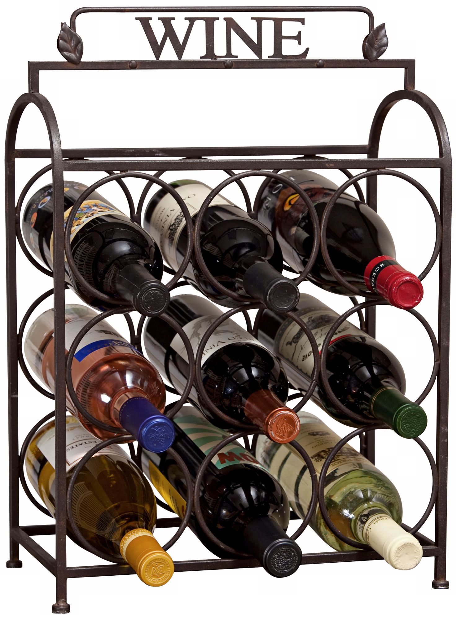 Vintage Black Metal 9 Bottle Wine Rack U4026