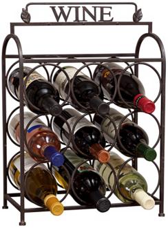 Vintage Black Metal 9 Bottle Wine Rack U4026