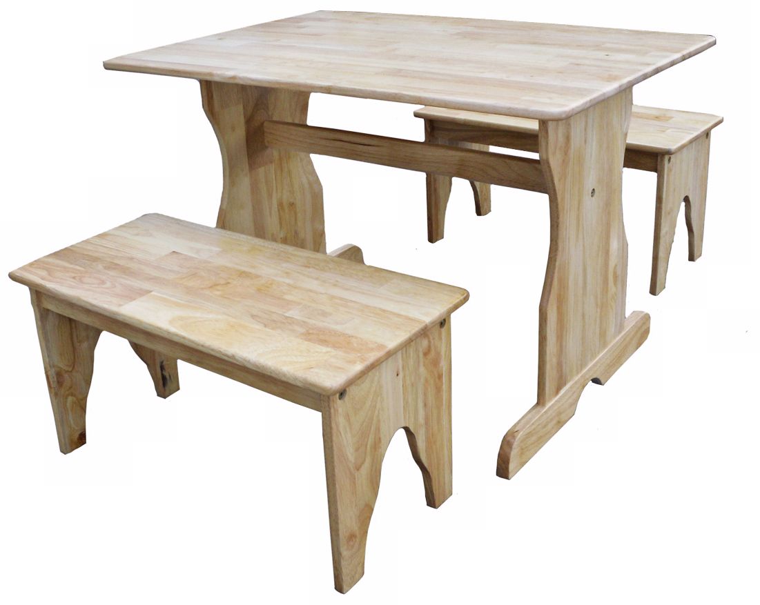 3 Piece Set Natural Finish Kids Table and Benches