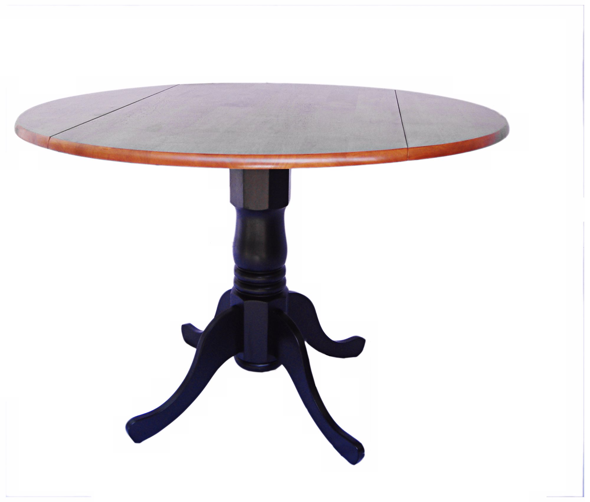 Black and Cherry Finish Round Drop Leaf Pedestal Table