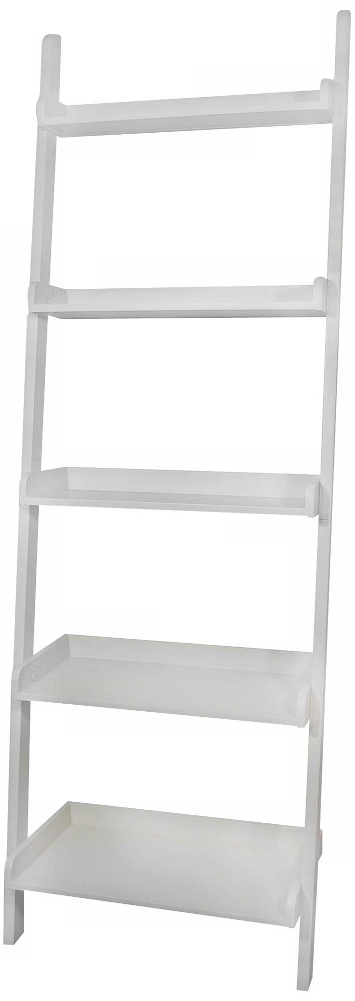White Finish Solid Wood 5 Tier Leaning Shelf