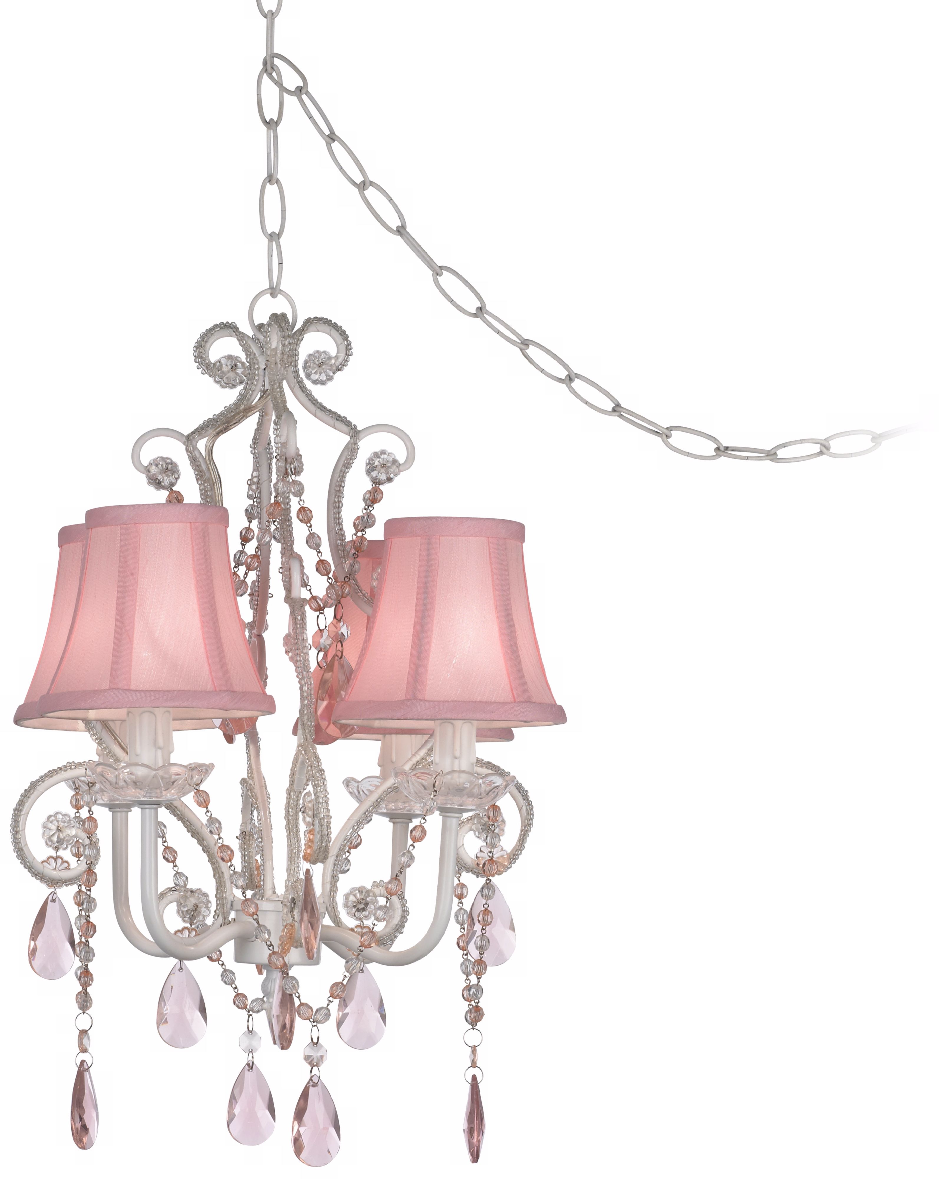 Clear Bead and Pink Dangles 14" Wide Plug-In Swag Chandelier