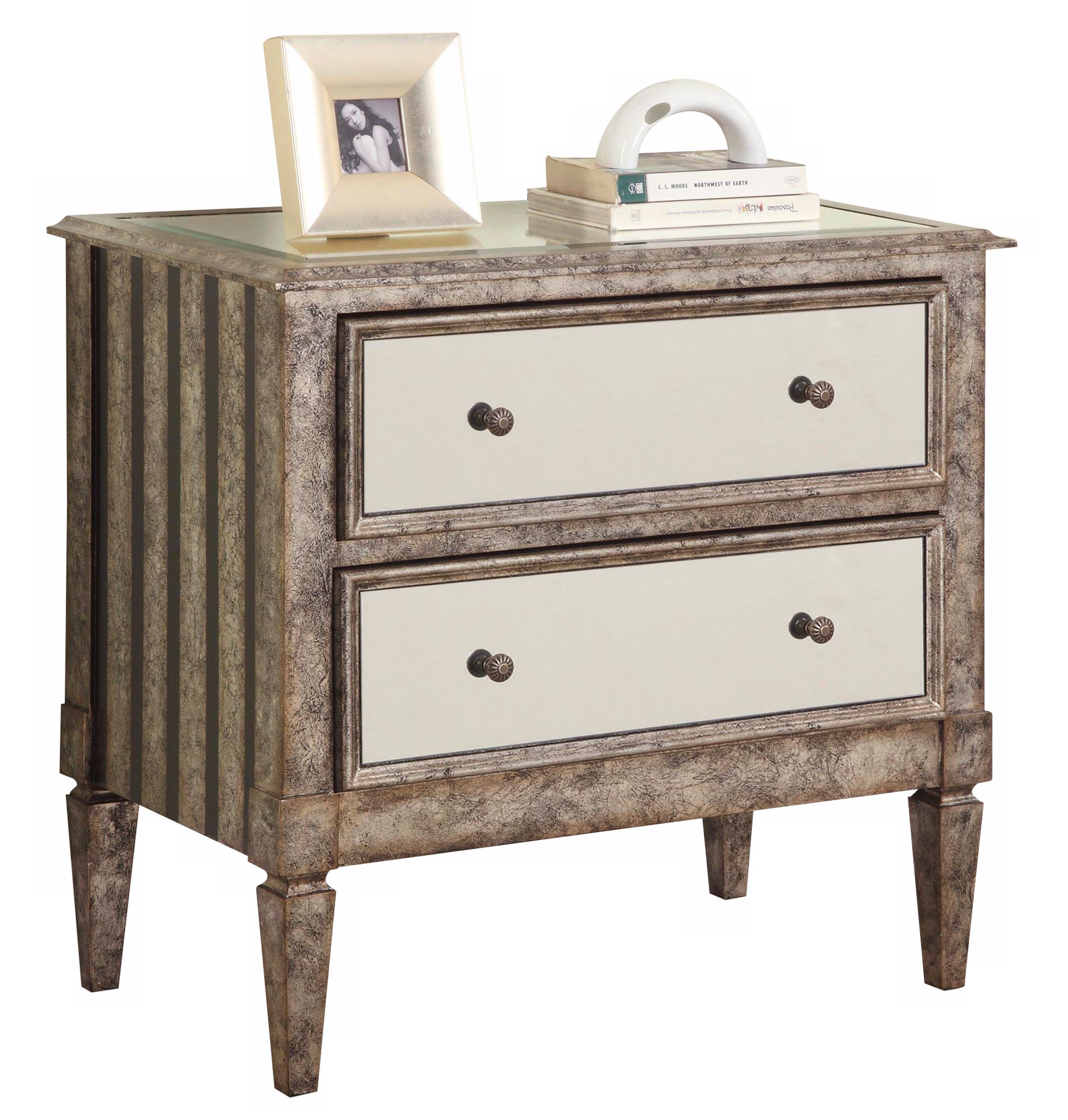 Antique Silver and Black Crackle Mirrored Console Table