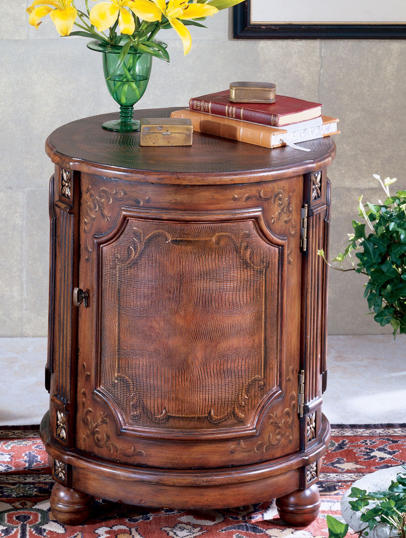Alligator Hand-Painted Drum Table
