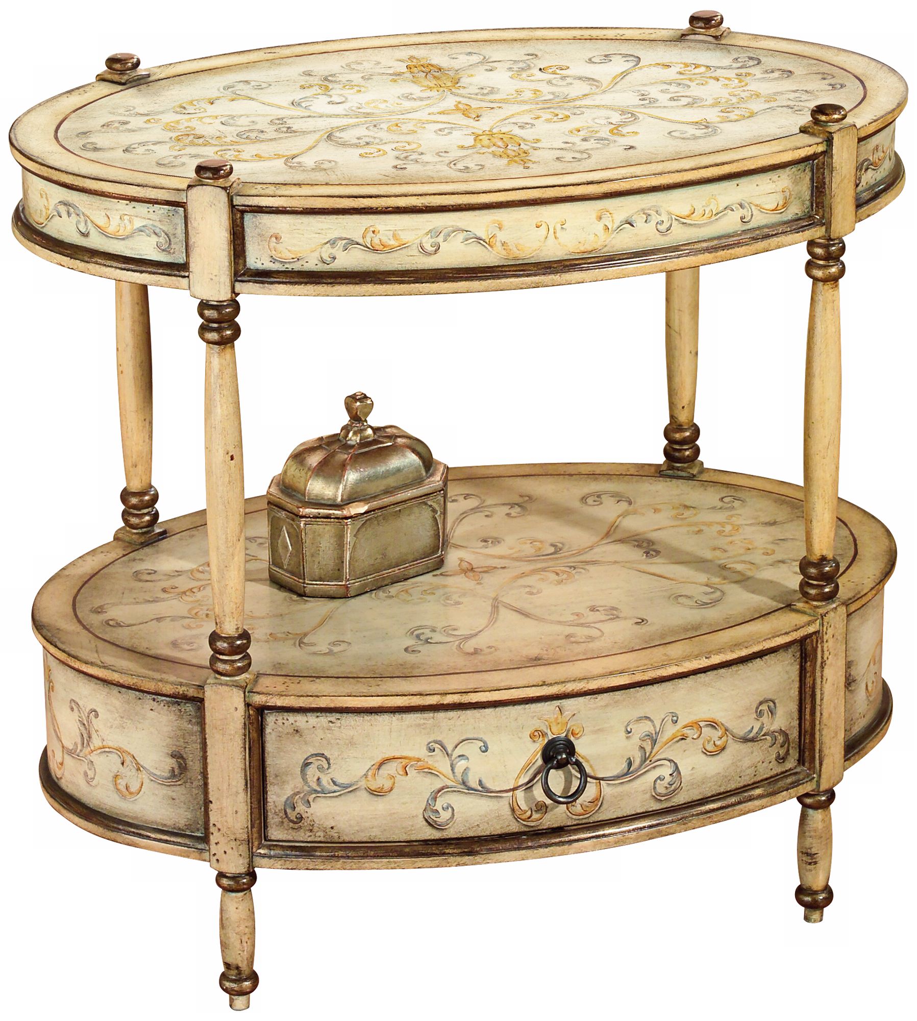 Tuscan Cream Hand Painted Oval Accent Table