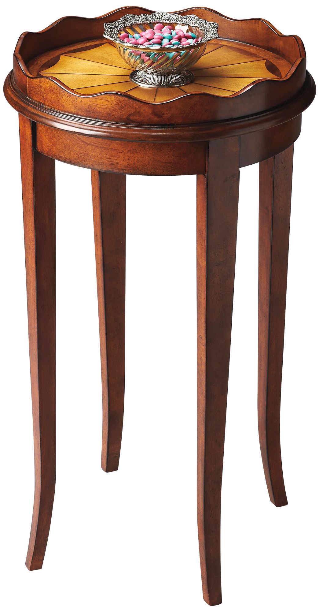 Scalloped Edge Olive Ash Burl Wood Accent Table