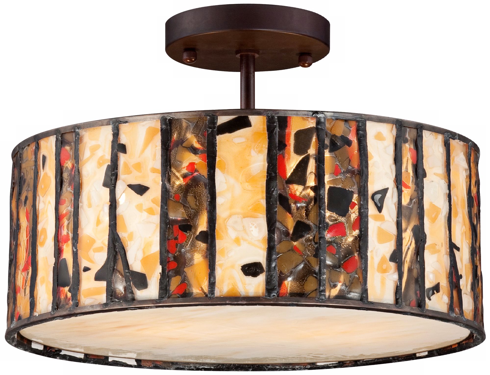 Semi-Flush Earth Tone Art Glass Tiffany Style Ceiling Light