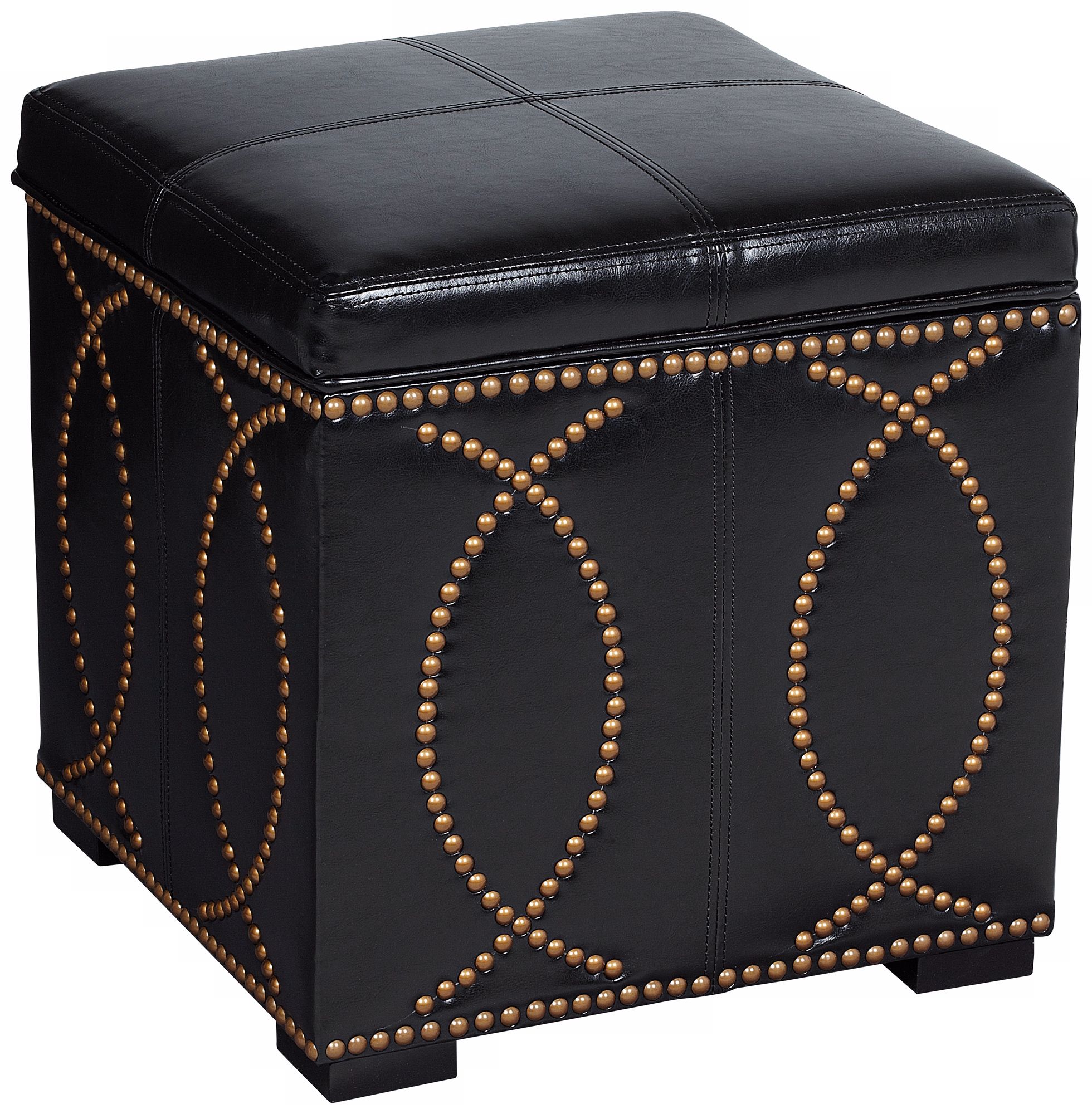 Black Faux Leather 18" Square Storage Ottoman
