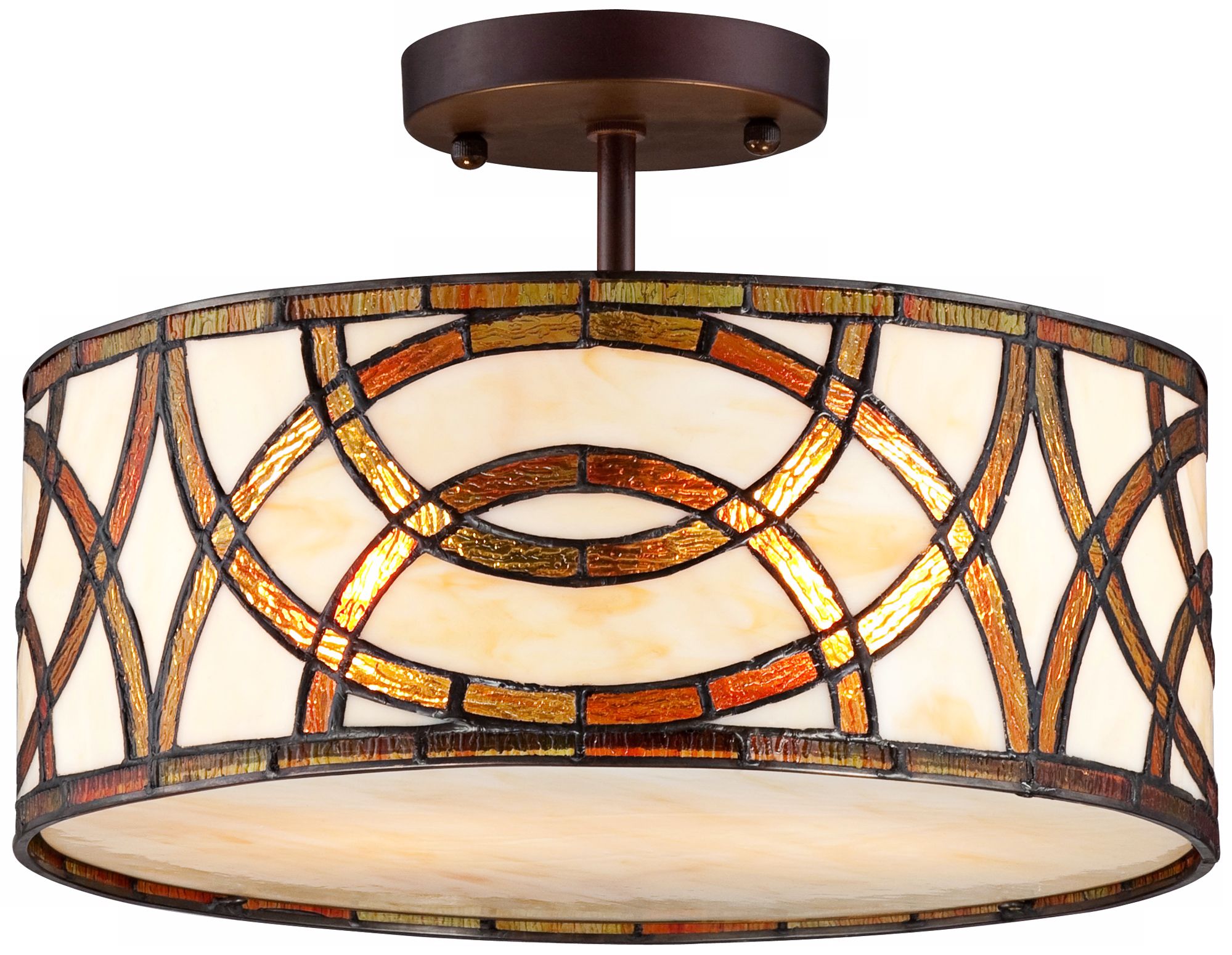 Semi-Flush Art Glass Circles Tiffany Style Ceiling Light