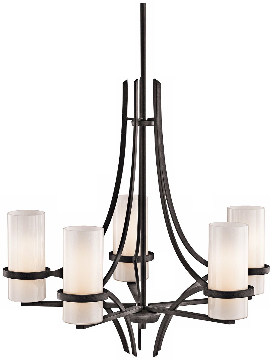 Kichler Beckett Anvil Iron White Glass 5-Light Chandelier
