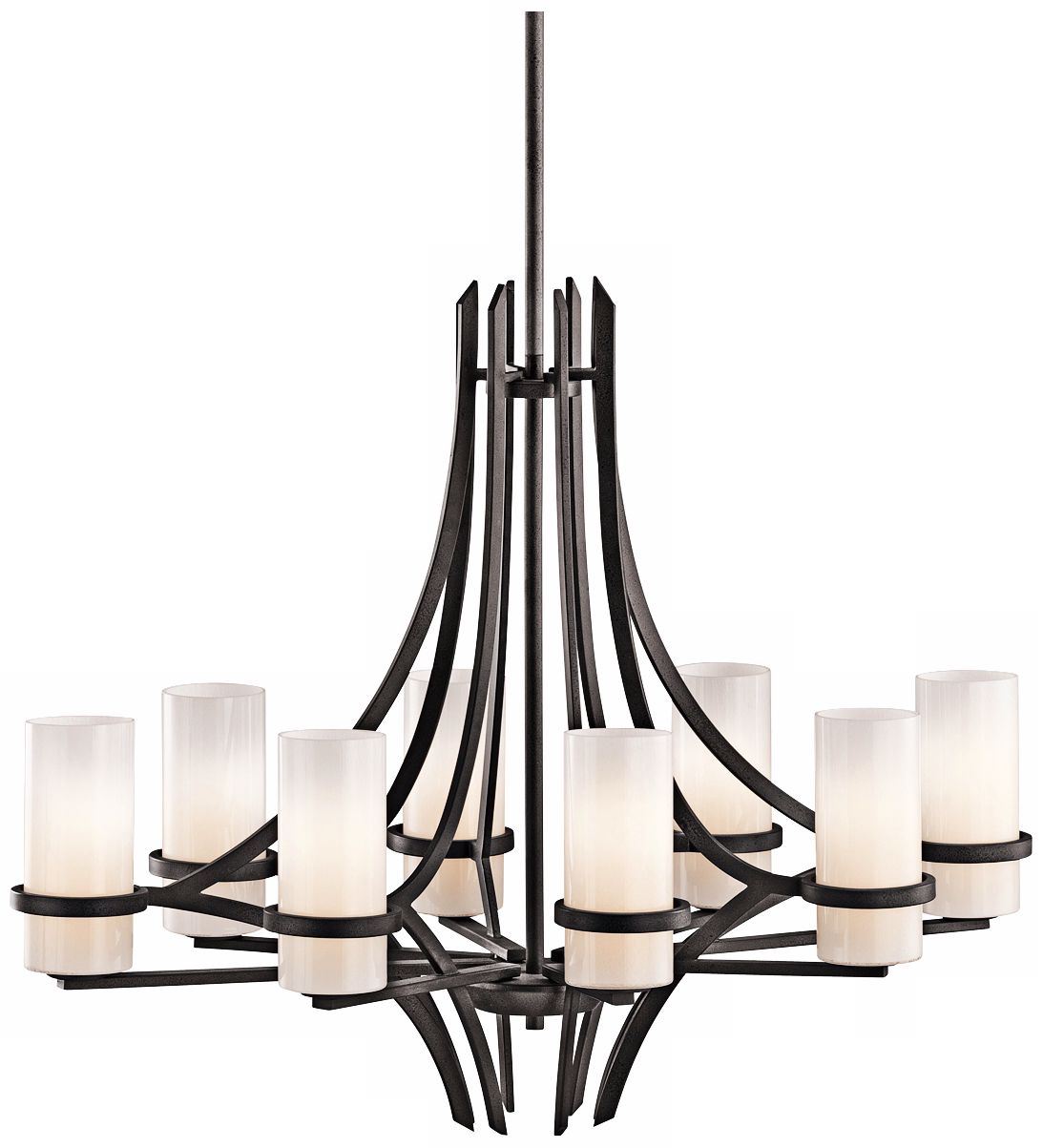 Kichler Beckett Anvil Iron White Glass 8-Light Chandelier