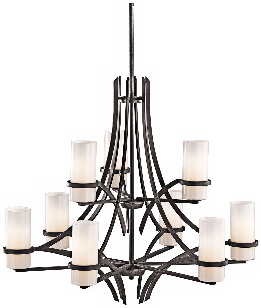 Kichler Beckett Anvil Iron White Glass 9-Light Chandelier
