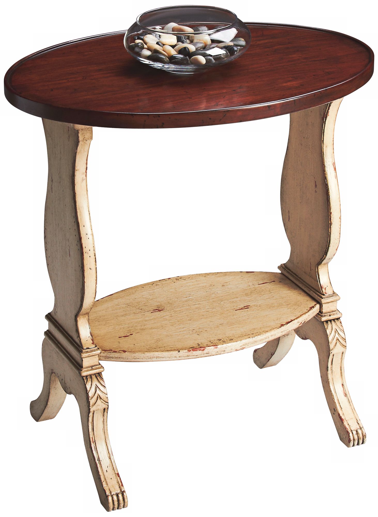Vanilla and Cherry Wood Oval Accent Table