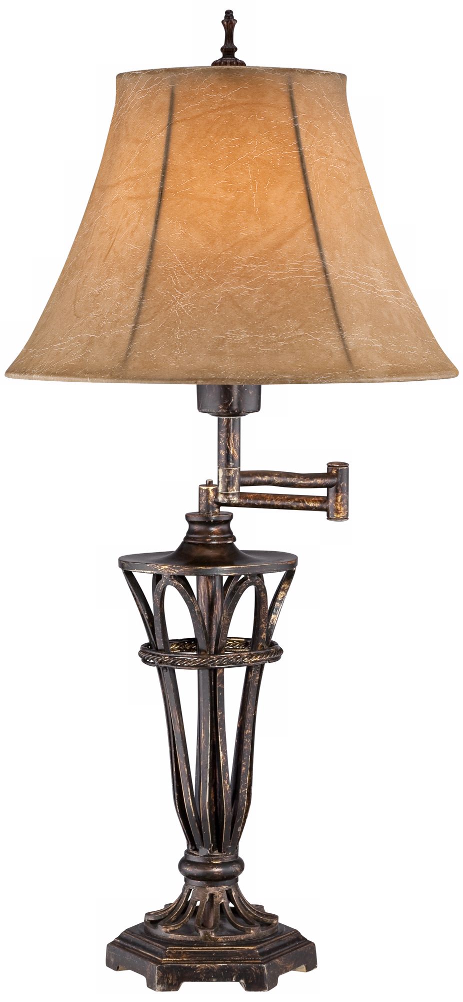 Bronze Iron Cage Swing Arm Desk Lamp