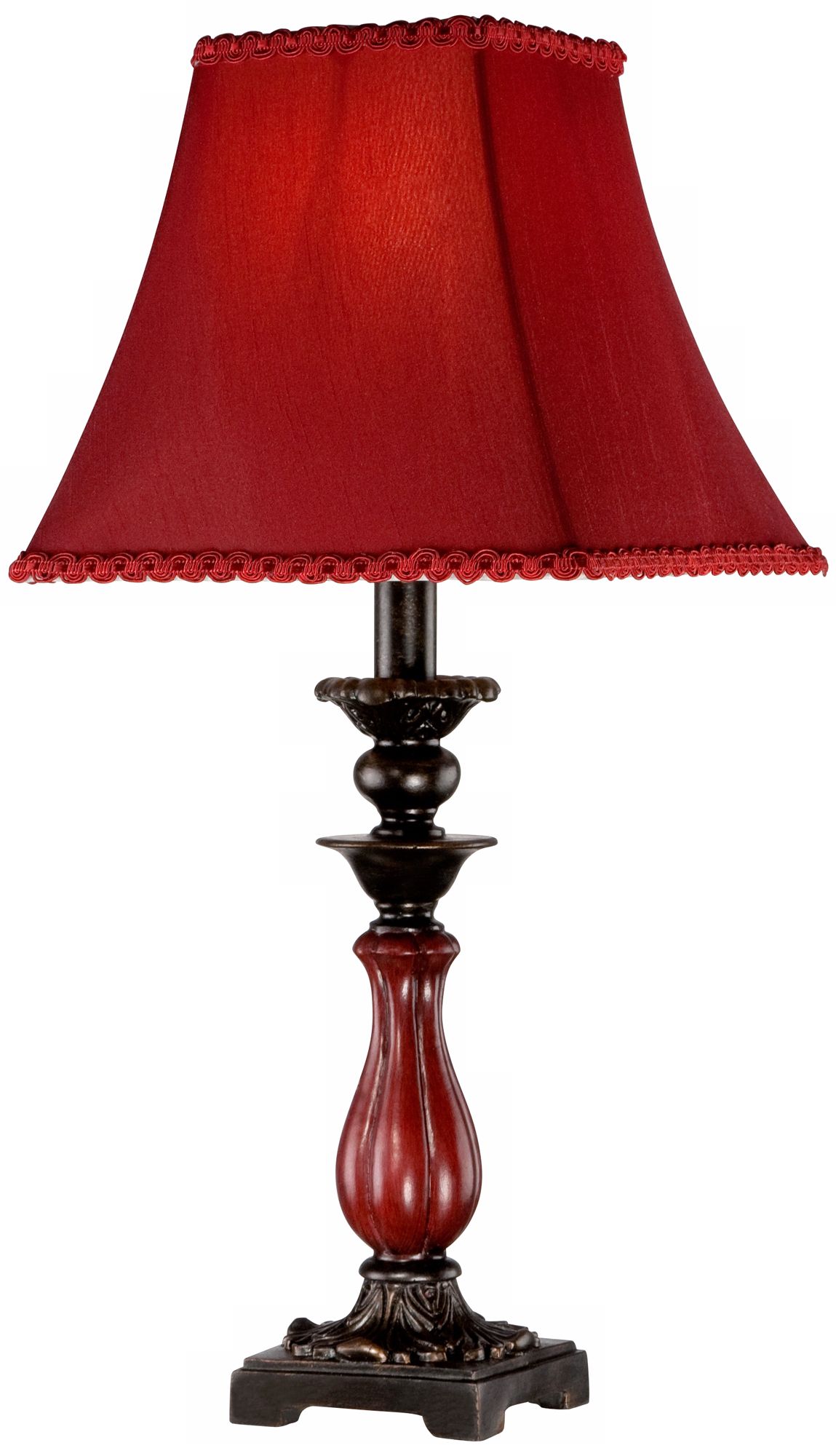 Antique Red and Dark Bronze Candlestick Table Lamp