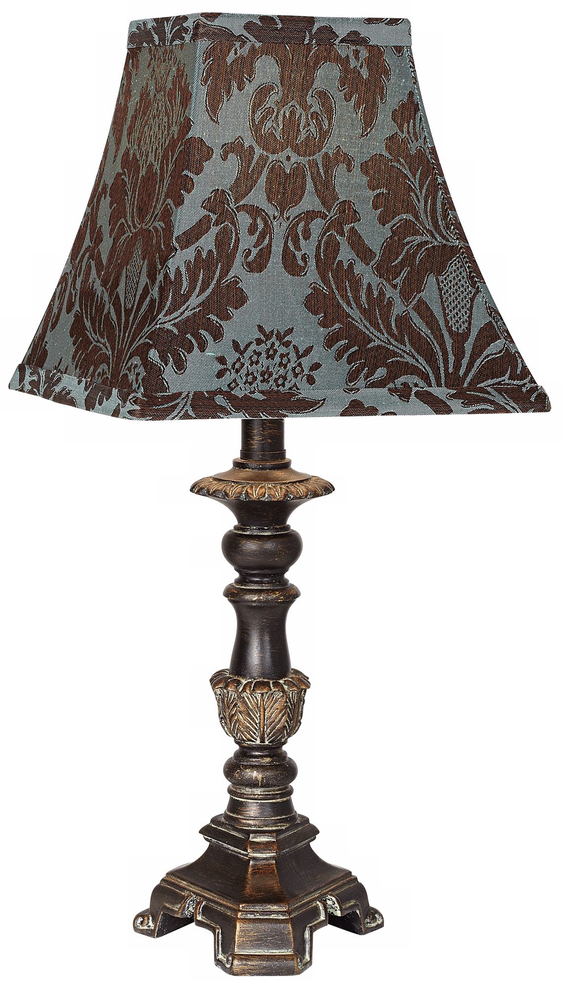 Antique Bronze with Floral Print Shade Table Lamp