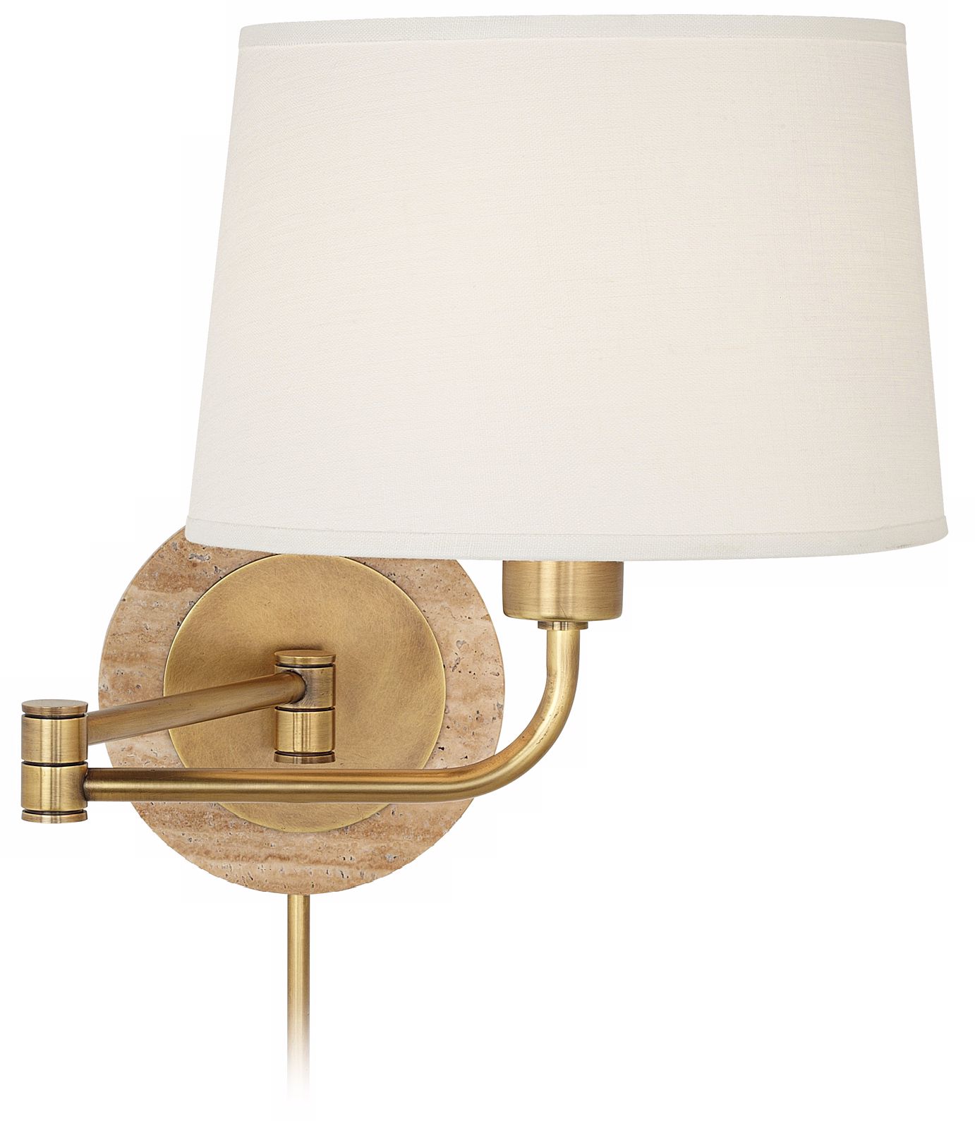 Robert Abbey Travertine and Antique Brass Plug-In Swing Arm