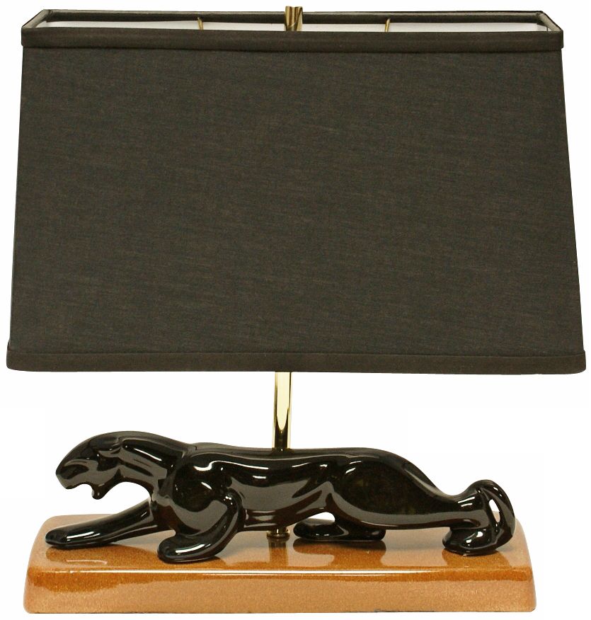 Haeger Potteries Panther with Black Shade Table Lamp