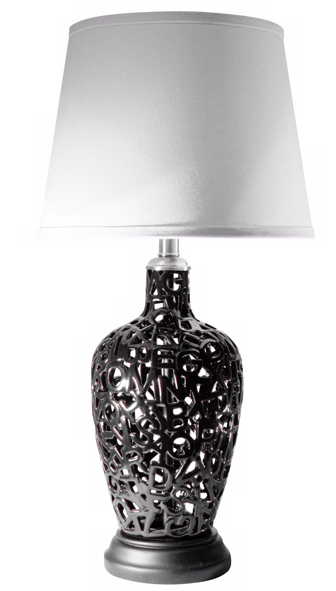 Black Ceramic Alphabet Design Openwork Table Lamp