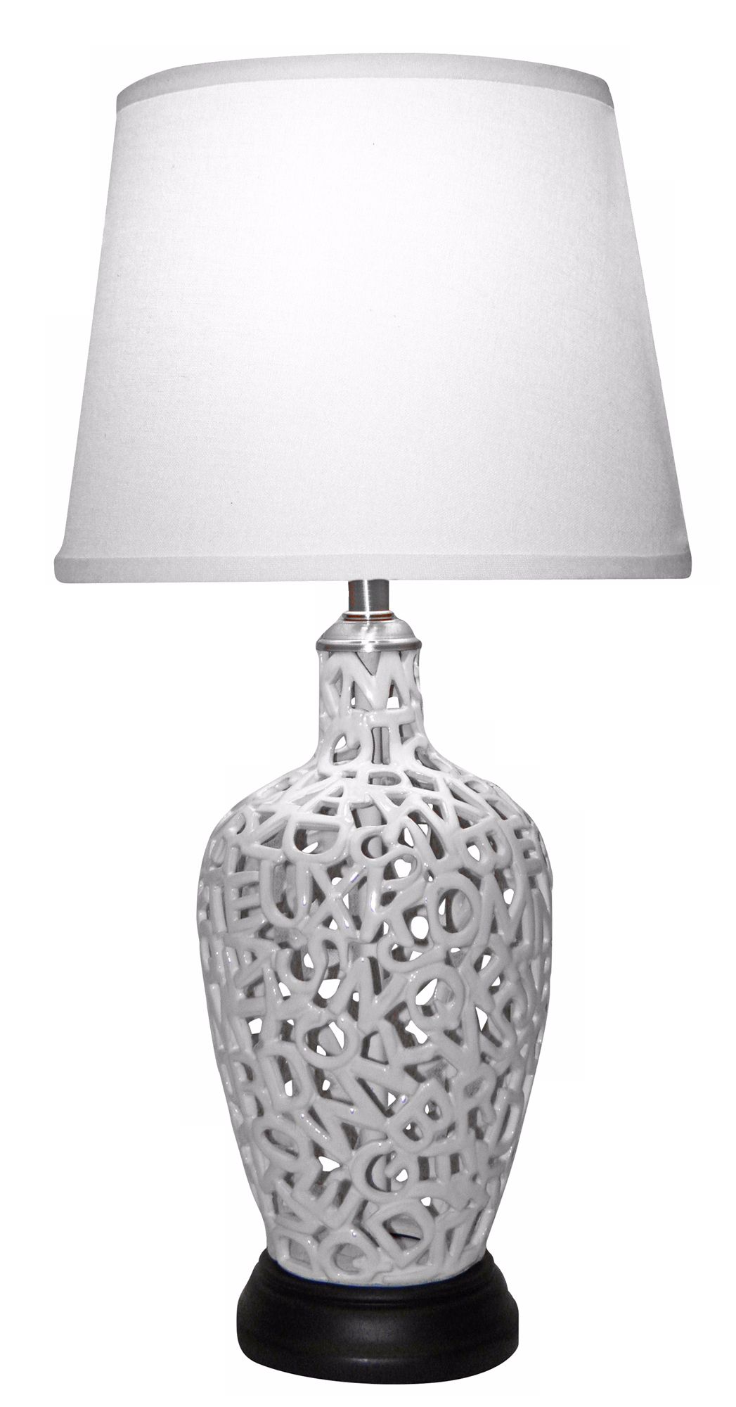 White Ceramic Alphabet Design OpenworkTable Lamp