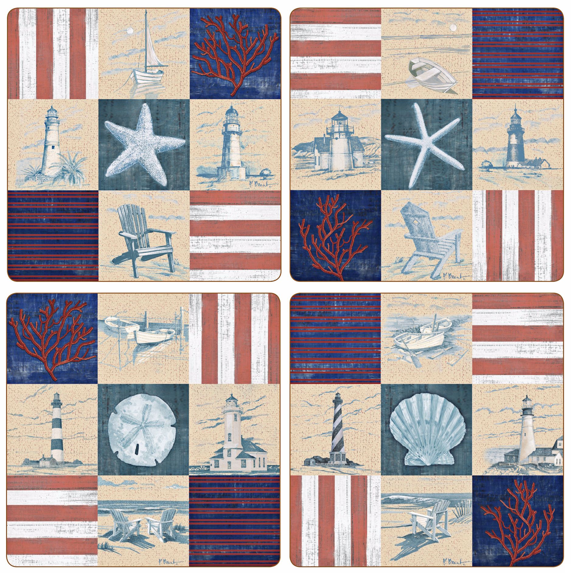Hindostone Set of Four American Coast Patchwork Coasters