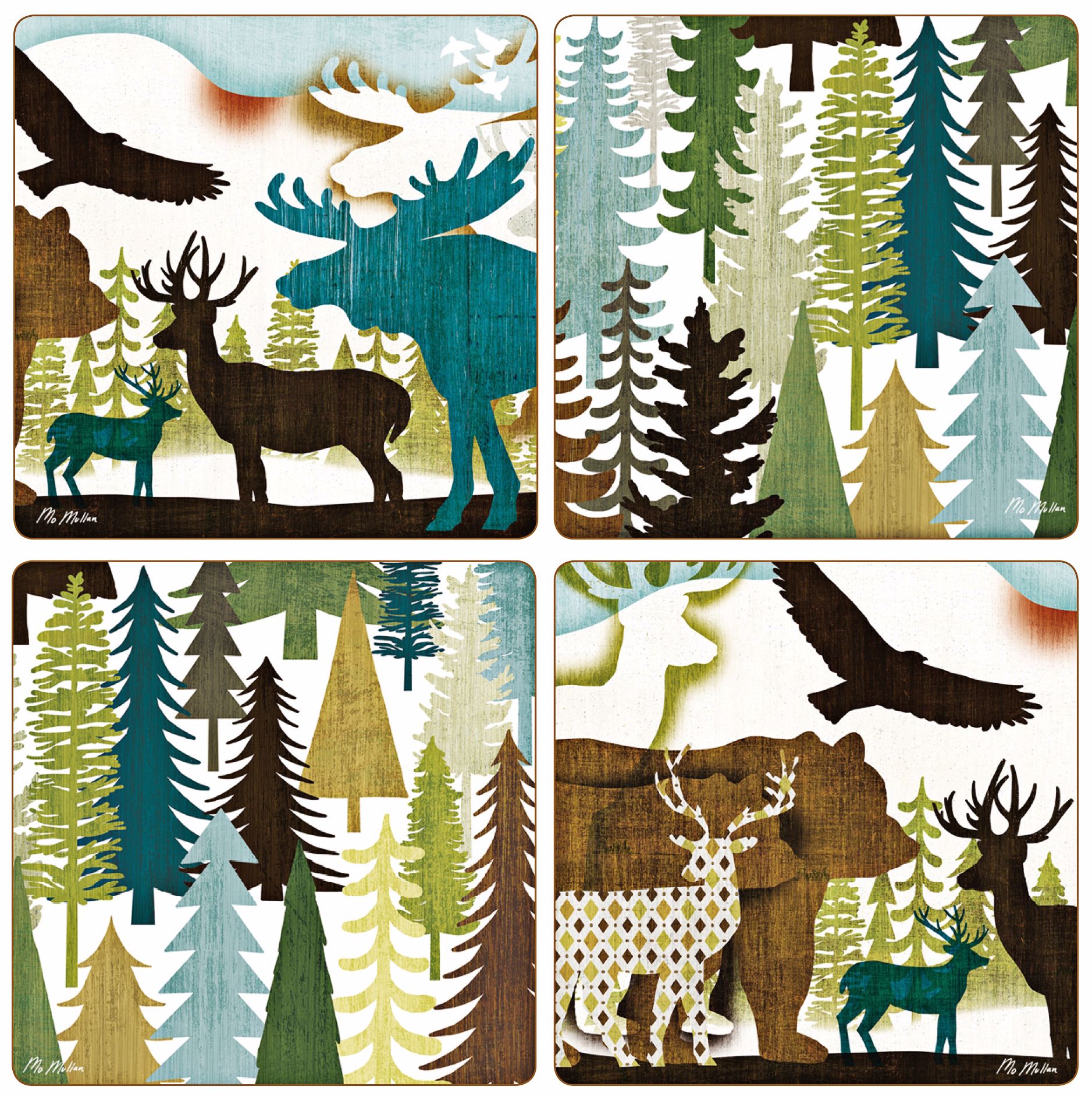 Hindostone Set of Four Forest Collage Stone Coasters