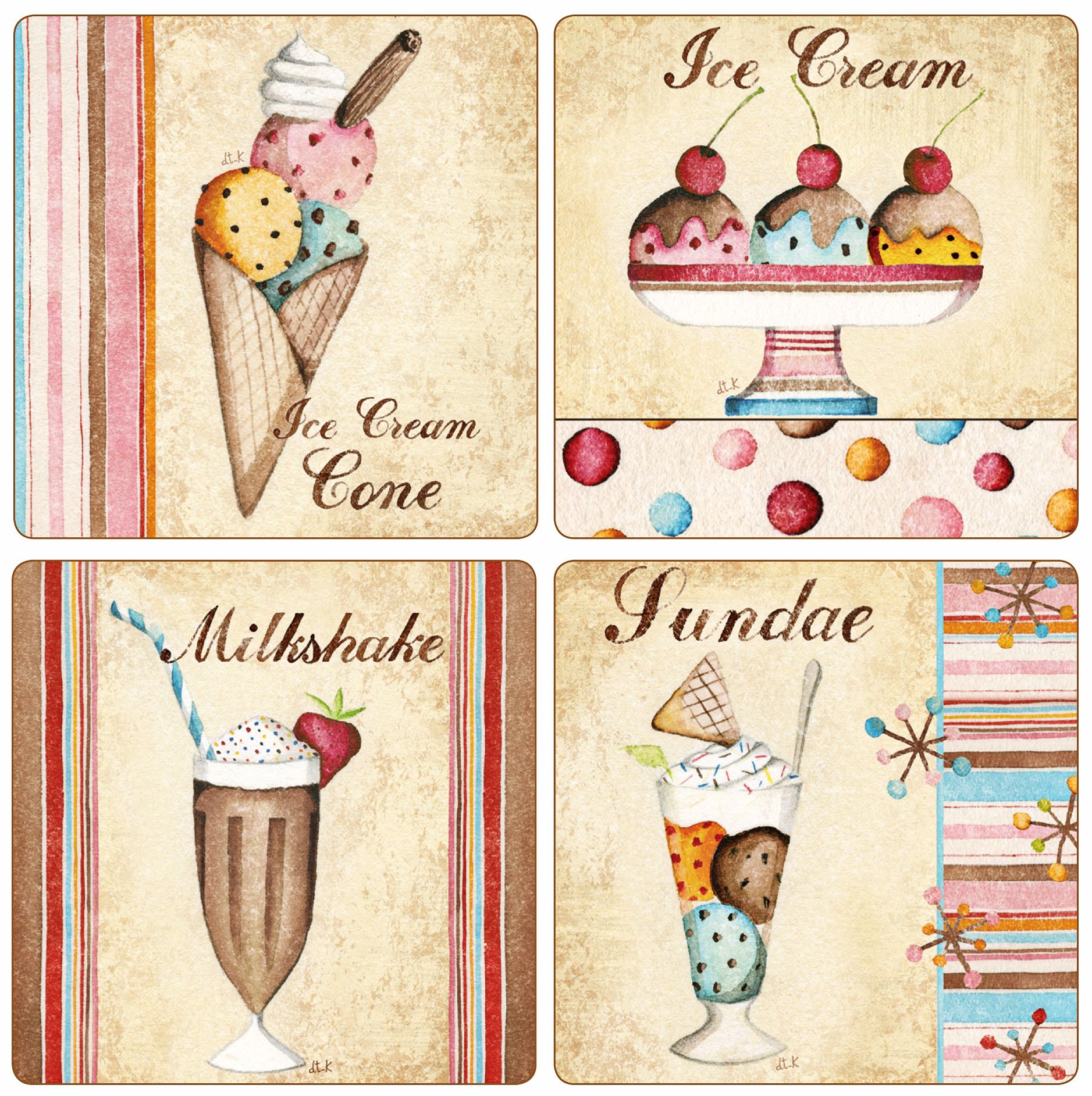 Hindostone Set of Four Ice Cream Stone Coasters