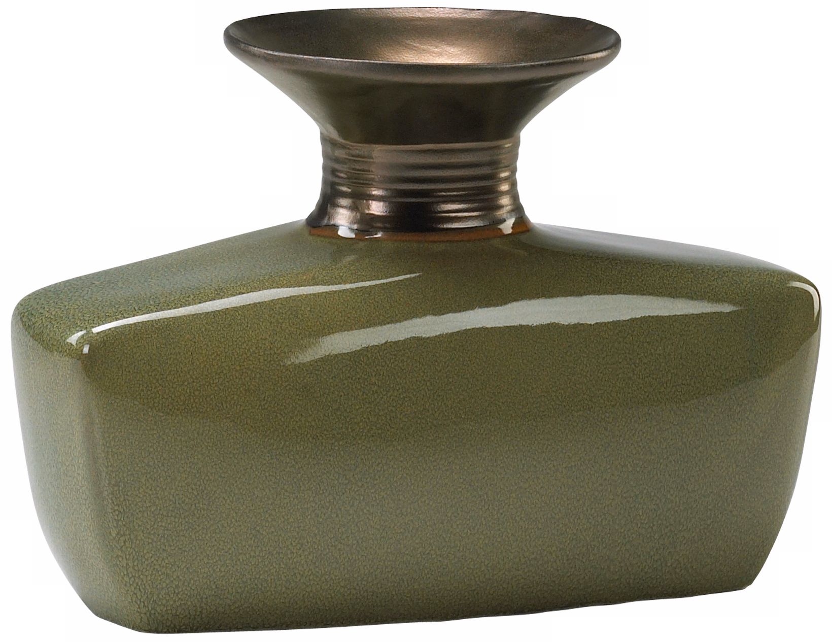 High Gloss Olive Green and Brown Ceramic Vase