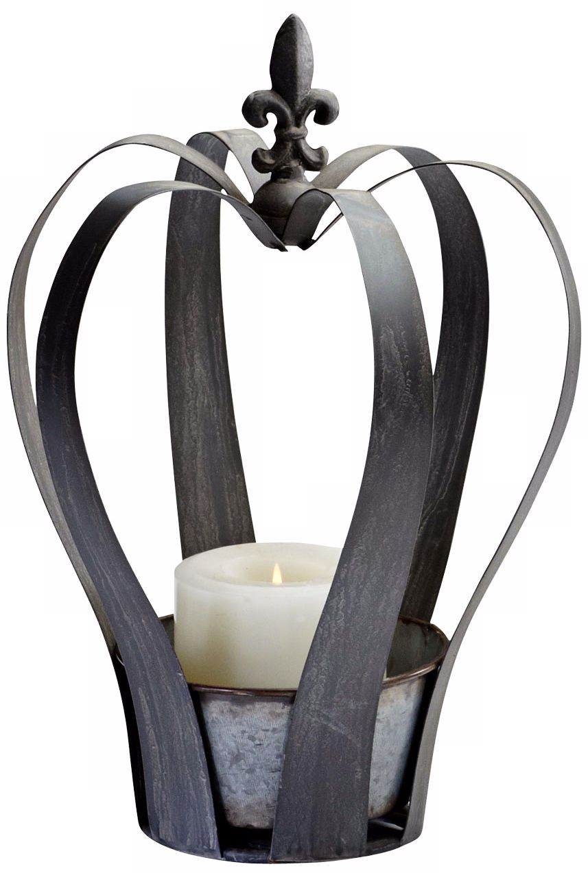 Large Crown Rustic Gray Pillar Candle Holder
