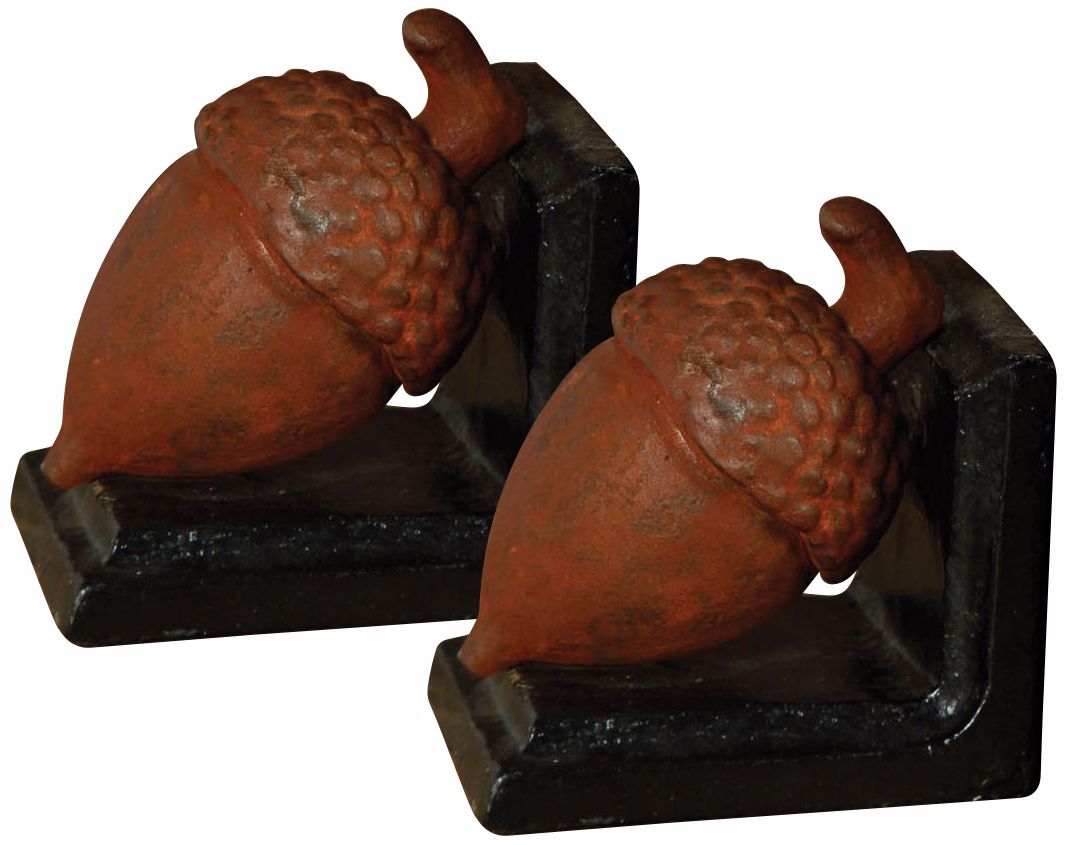 Set of 2 Cast Iron Rust Acorn Bookends