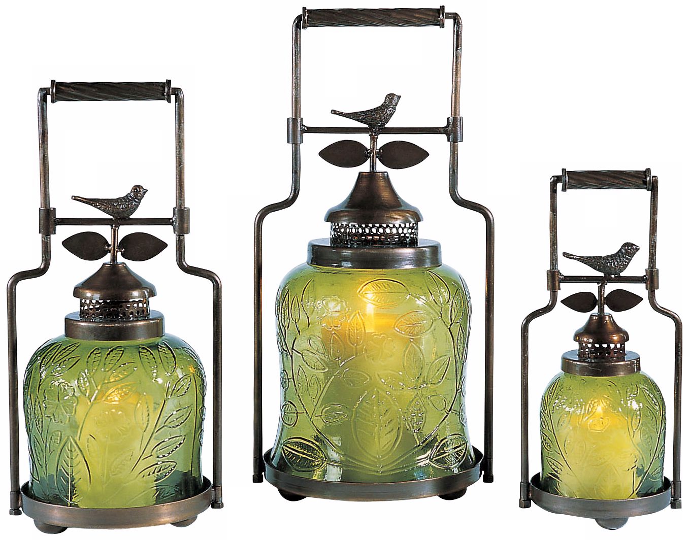 Set of 3 Green Bird Nested Lanterns