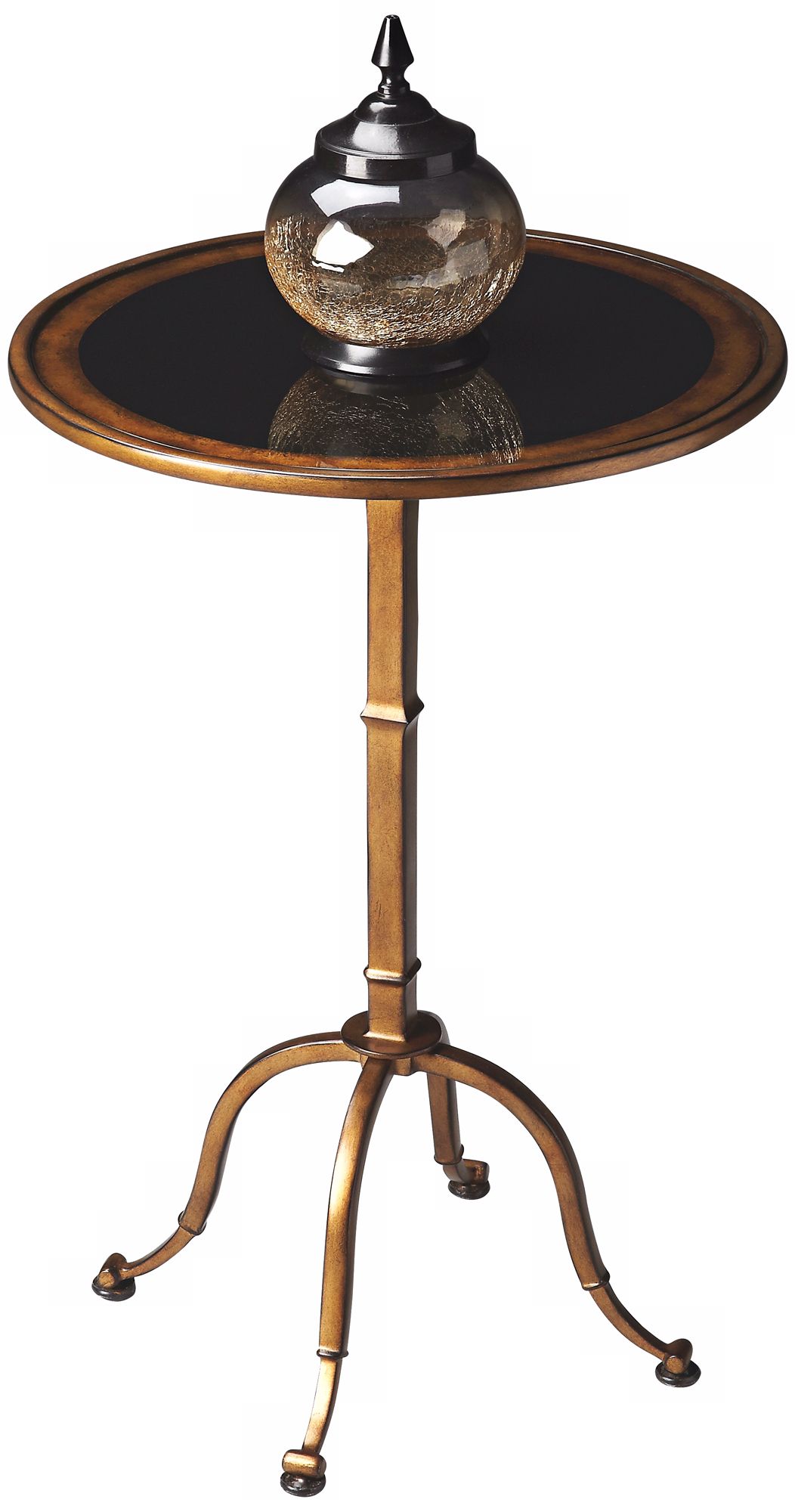 Metalwork Reverse Painted Glass Accent Table