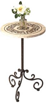 Metalwork Scrolled Fossil Stone Pedestal Table U7810