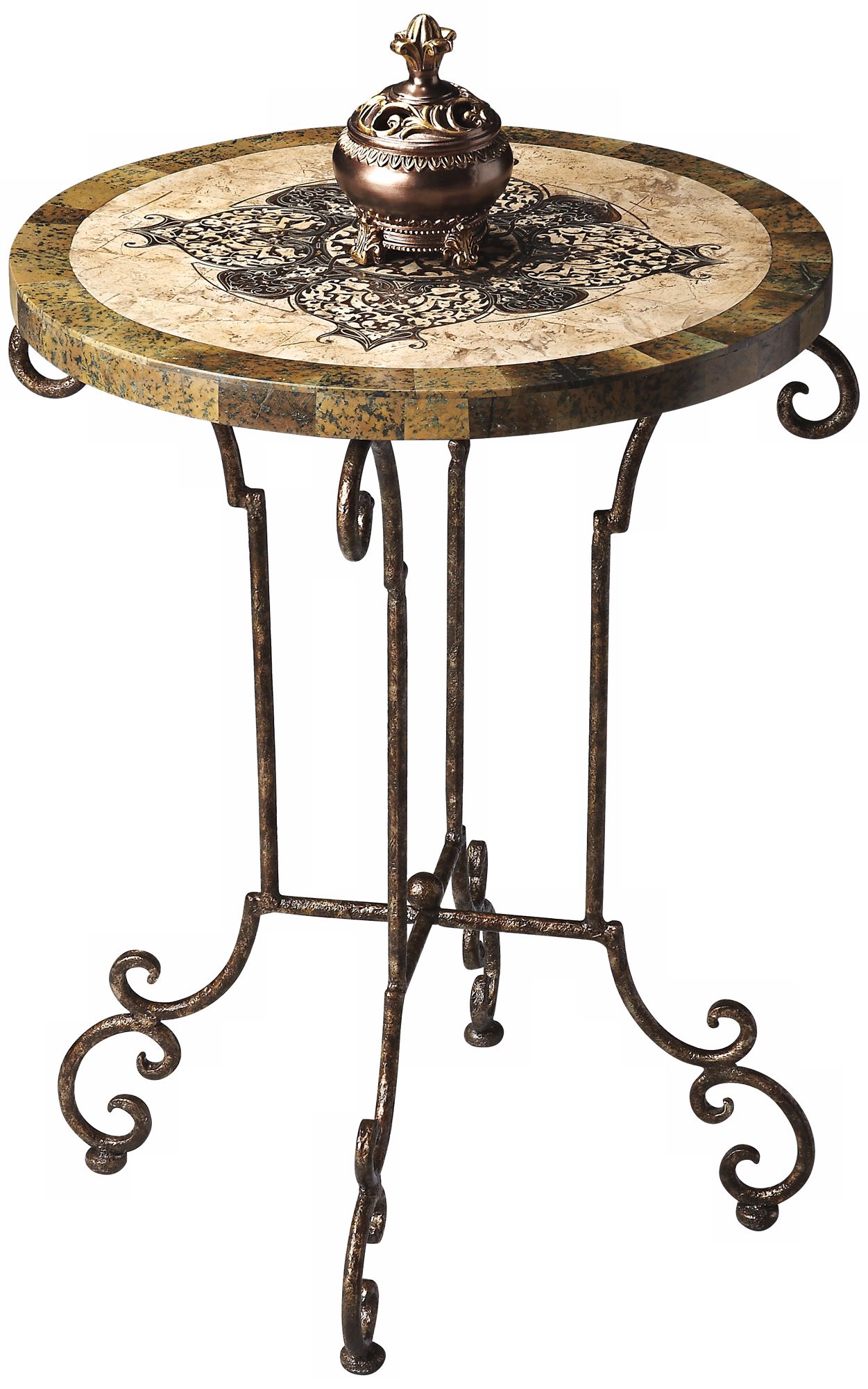 Metalworks Antiqued Etched Fossil Stone Accent Table