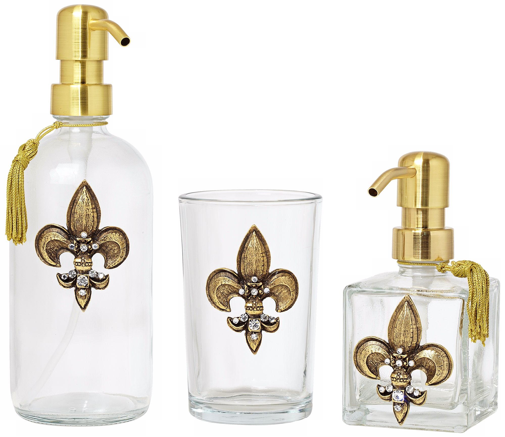 3-Piece Gold Fleur de Lis Bathroom Accessory Set
