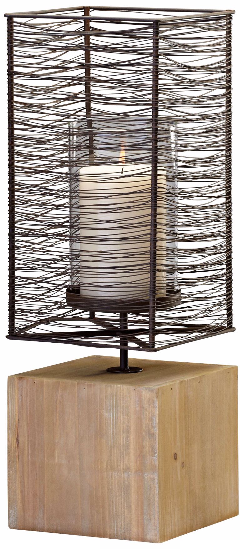 Large Vail Iron and Wood Pillar Candle Holder