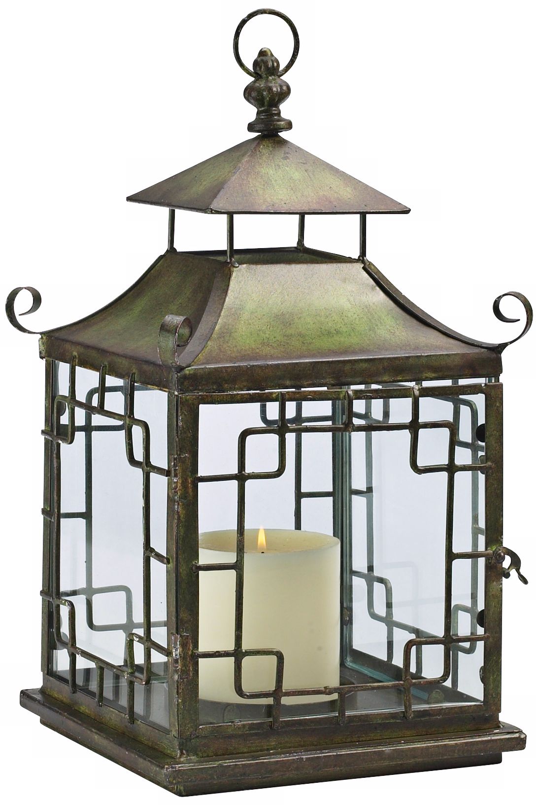Pagoda Verde Iron and Glass Candle Lantern
