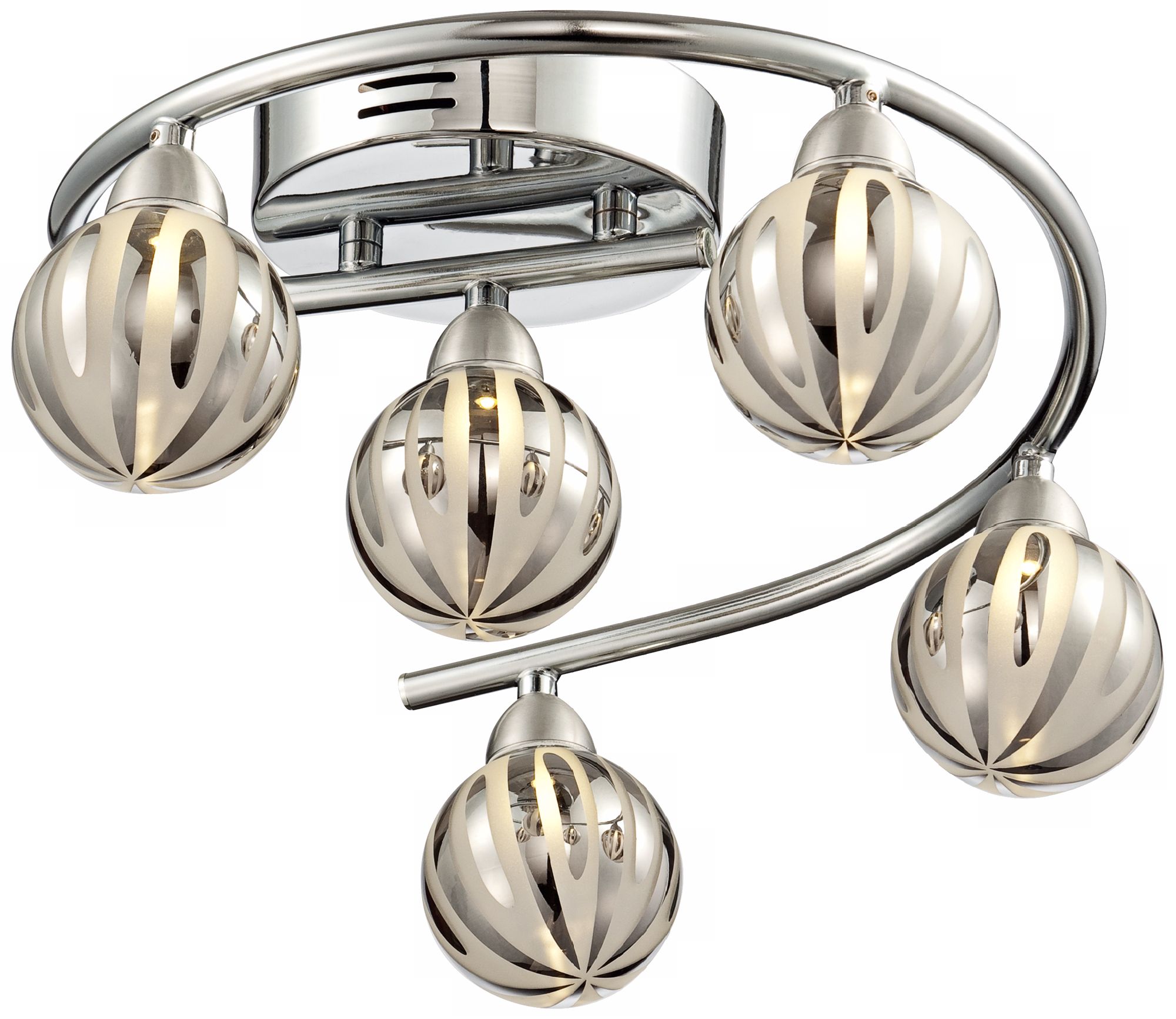 Chrome and Etched Glass Globes 5-Light LED Ceiling Light