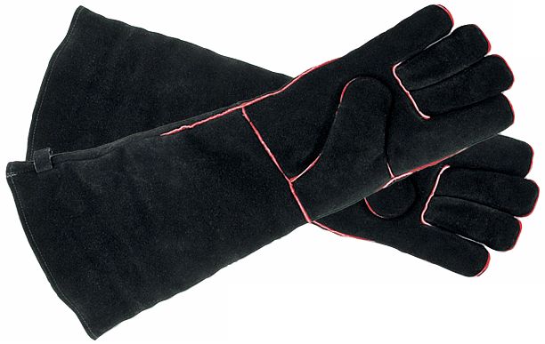 Black with Red Trim Long Suede Hearth Gloves