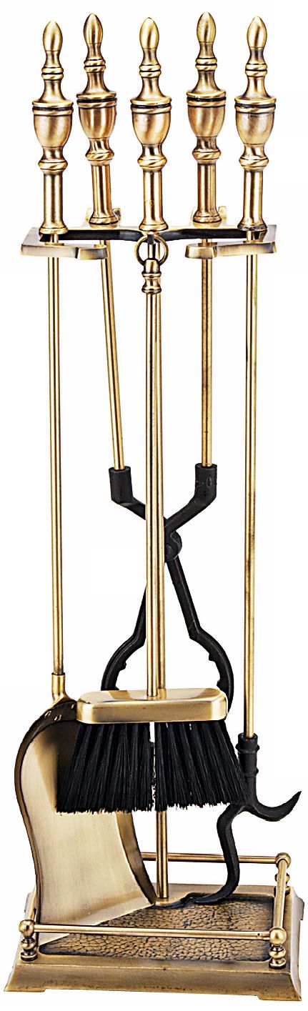 Urn Handle 4-Piece Antique Brass Fireplace Tool Set