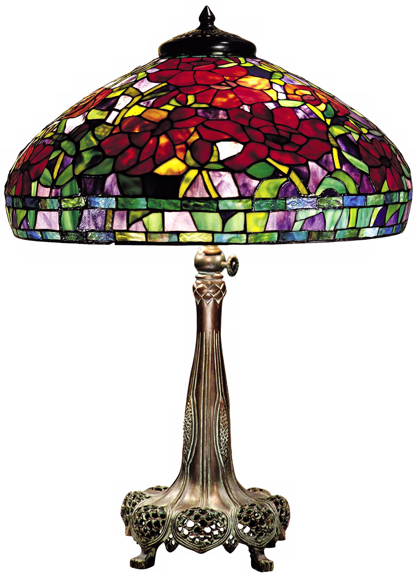 Red Peony Replica Bronze Dale Tiffany Table Lamp