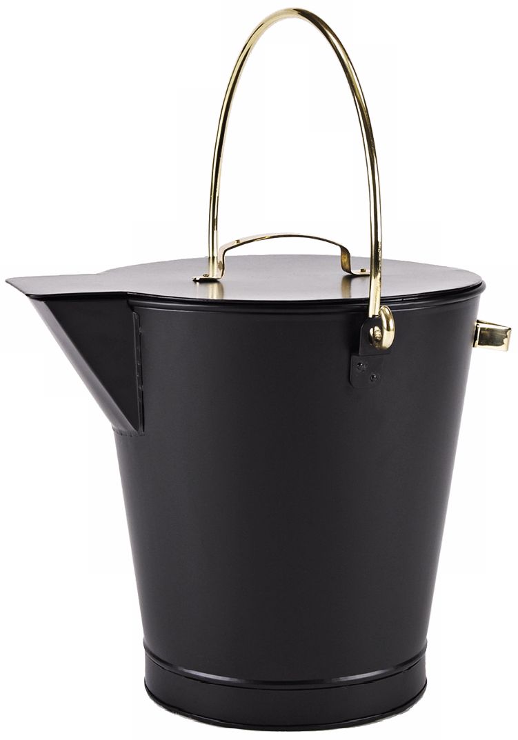 Black with Brass Handles Fireplace Ash Bucket With Lid