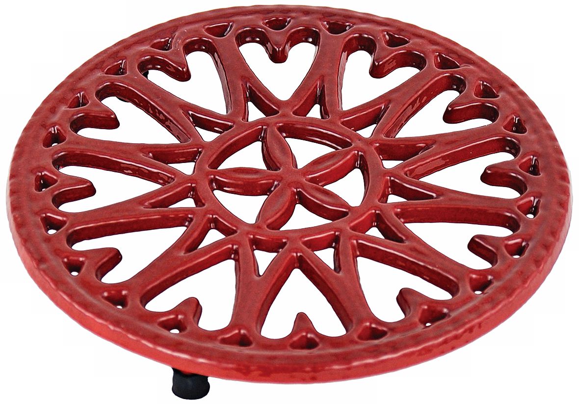 Red Sunburst Round Cast Iron Trivet