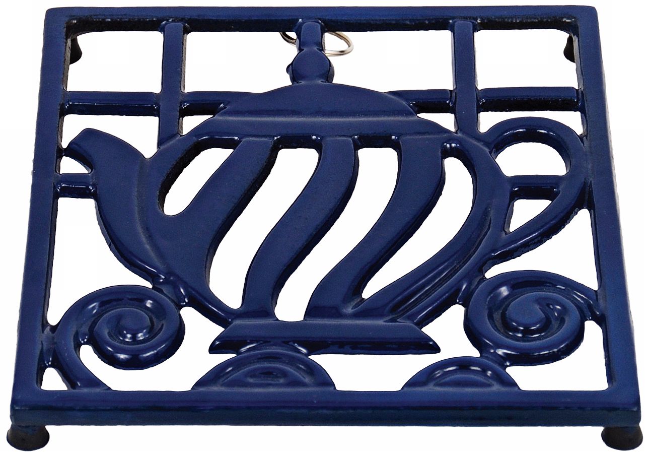 7" Square Royal Blue Tea Pot Cast Iron Trivet