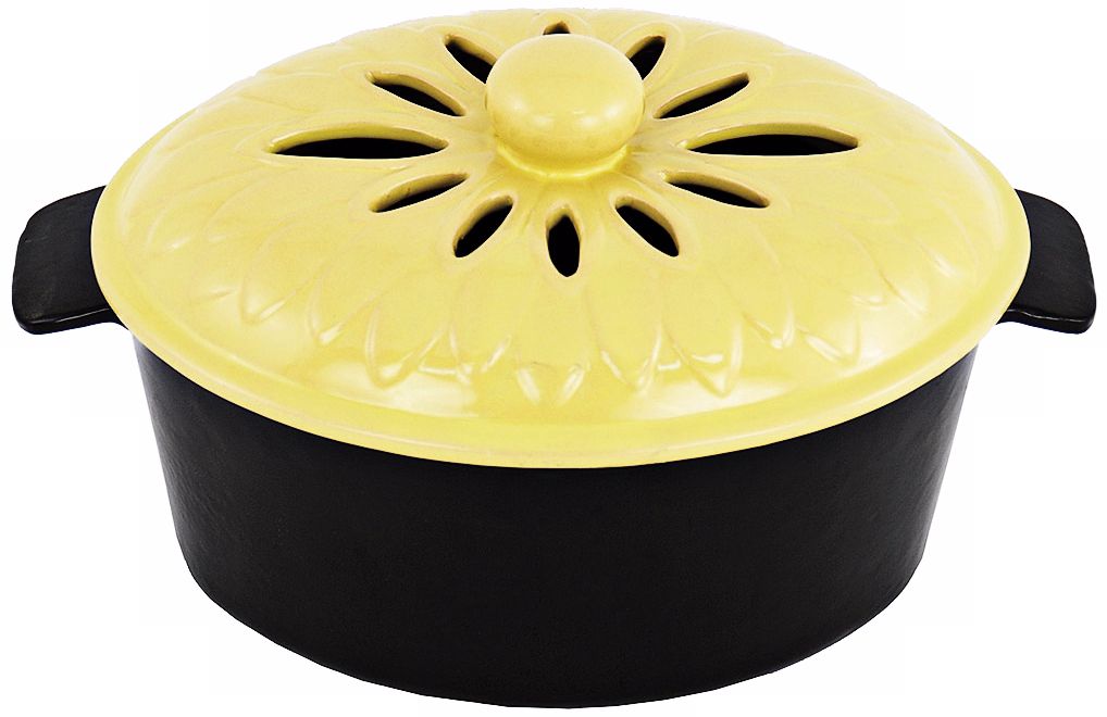 Lime Yellow 2 1/4 Quart Lotus Top Cast Iron Steamer Pot