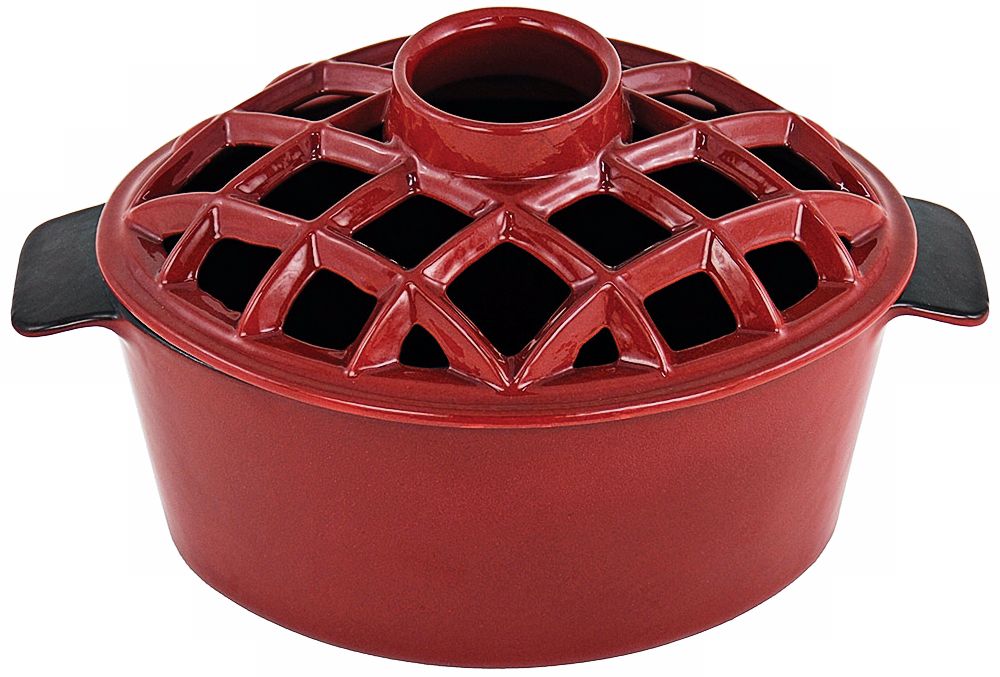 2 1/4 Quart Red Cast Iron Steamer Pot with Lattice Top