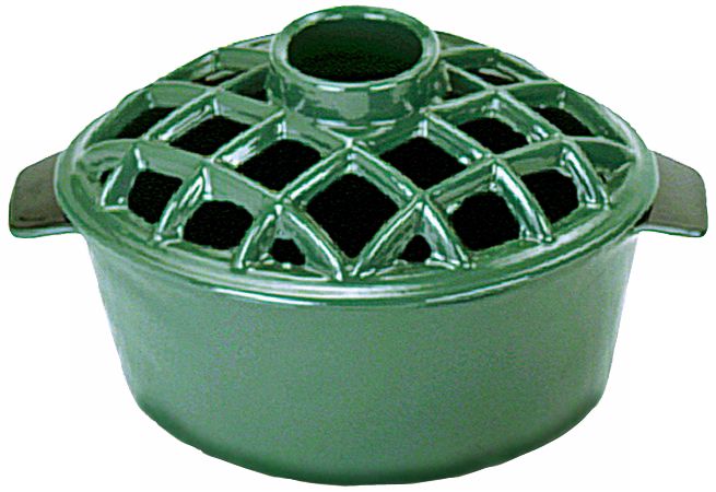 2 1/4 Quart Green Cast Iron Steamer Pot with Lattice Top