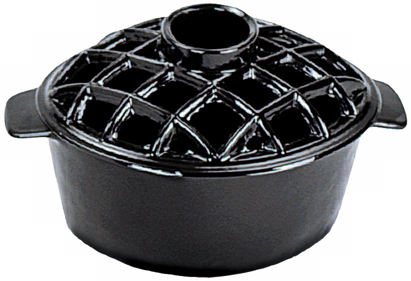 2 1/4 Quart Black Cast Iron Steamer Pot with Lattice Top