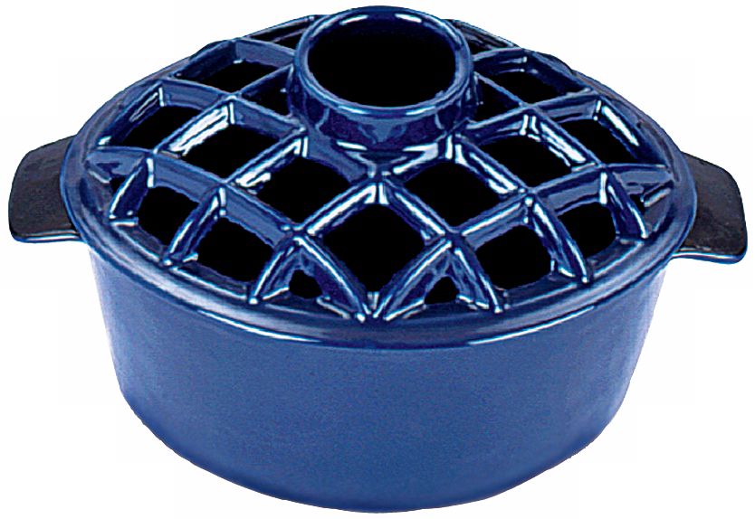 2 1/4 Quart Blue Cast Iron Steamer Pot with Lattice Top